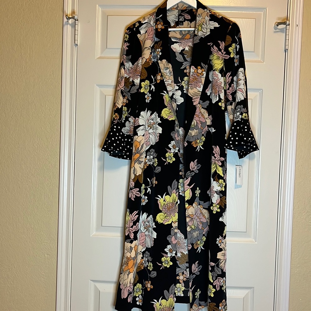 Floral and polka dot mix print kimono duster